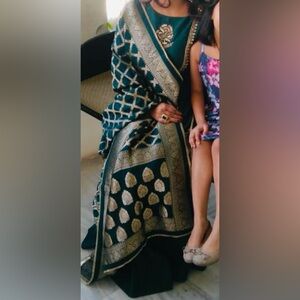 Regal Teal Banarasi Silk Ensemble with Antique Zari Work